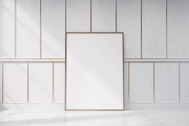 istock White wood empty room with a vertical poster 811029964