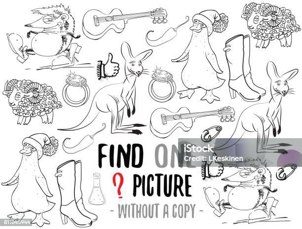 Find One Picture Educational Game Stock Illustration - Download Image Now - Australian Rules Football, Cut Out, Animal