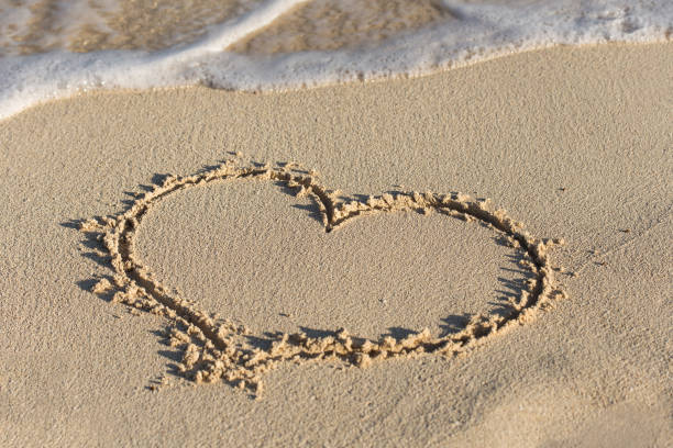 istock Shape of heart on sandy beach with wave's foam 811050808