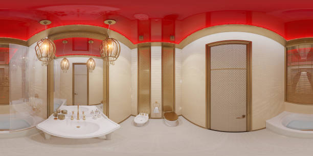 istock 3d illustration 360 degrees panorama bathroom 811053458
