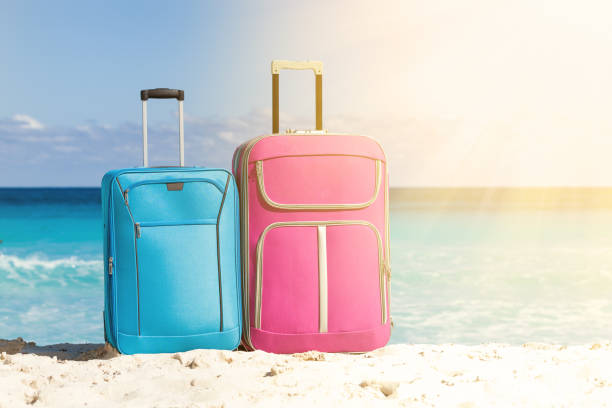 istock Travel trolleys on tropical seaside 811053530