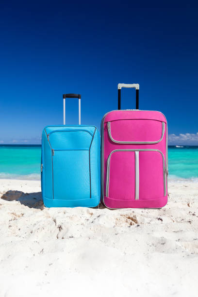 istock Travel trolleys on tropical seaside 811053574