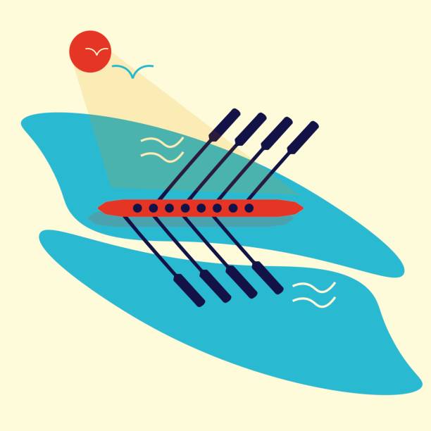 ilustrações de stock, clip art, desenhos animados e ícones de rowing race or regatta illustration. great as a template material for regatta, boat race, crew or any other rowing event. good also as a teamwork concept. - rowboat sport rowing team sports race