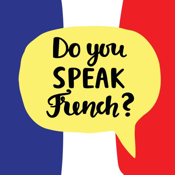 Do you speak French Do you speak French. Language school banner. Modern calligraphy. Speech bubble on national flag. Hand written lettering. Vector illustration french language learn stock illustrations