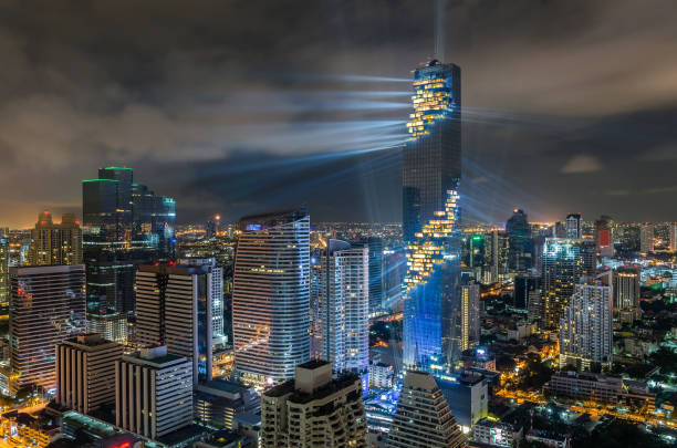Top view of Bangkok Cityscape at night, Mahanakhon stock photo