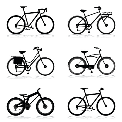 Bicycle silhouettes in different style. Vector illustration.