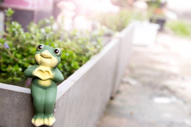 istock Frog clay dolls on timber for garden decor 811117030