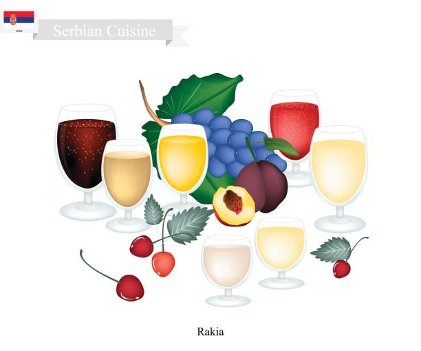 rakia lub brandy owocowe, napój ludowy w serbii - slivovitz stock illustrations