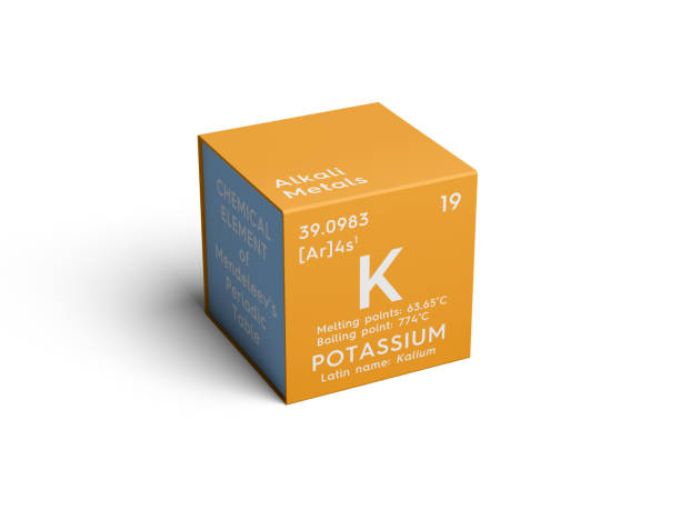 potassium. kalium. alkali metals. chemical element of mendeleev's periodic table. - mendeleev table imagens e fotografias de stock