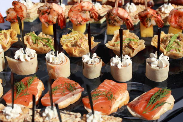 istock Sandwiches and kanape festive wedding table 811157196