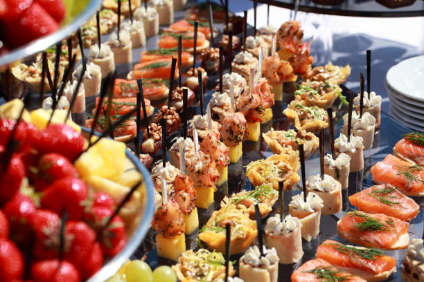 istock Sandwiches and kanape festive wedding table 811157426