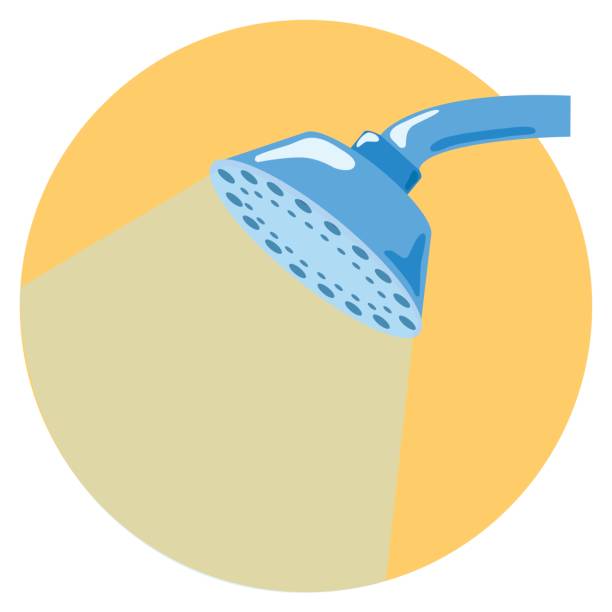 Shower with water flow flat vector illustration Shower with water flow flat vector illustration. Personal hygiene care image. Hot shower in the morning flat style image. Picture of showerhead with water flow. Water jet from shower. Bath image shower head stock illustrations
