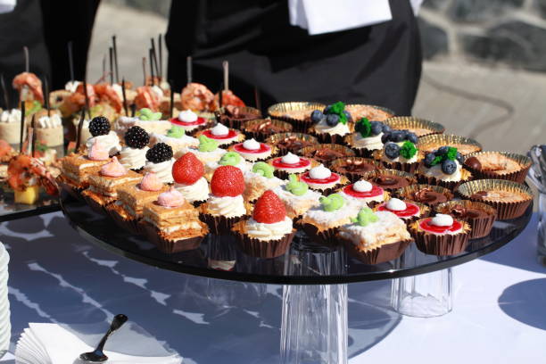 istock Sandwiches and kanape festive wedding table 811168108