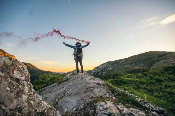istock Hiker with flaming torch 811168710
