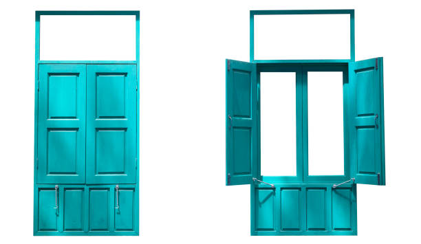 istock Summer two wood twin windows one open one close isolated on white background with clipping path 811171258