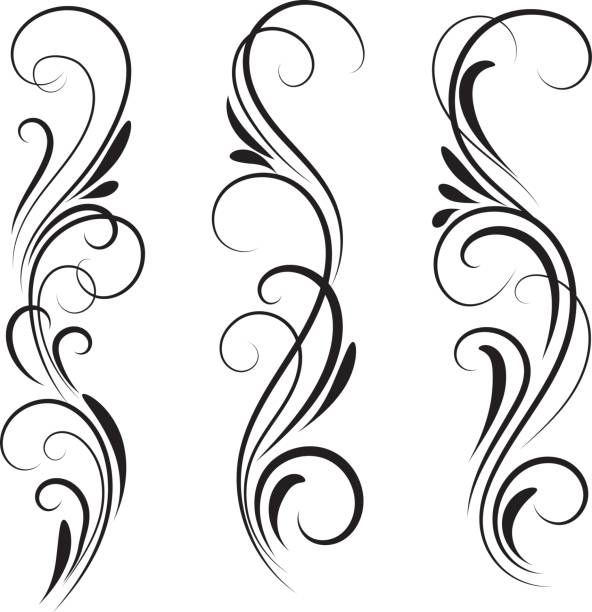 ozdobne wiry - tattoo scroll floral pattern pattern stock illustrations