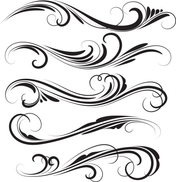 illustrazioni stock, clip art, cartoni animati e icone di tendenza di vortici decorativi - flourishes tattoo scroll ornate