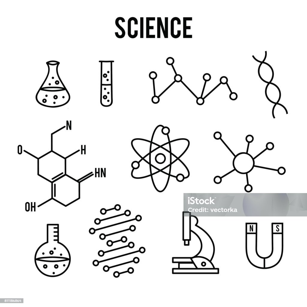 Science Icons On White Background Research Outline Icon Tiny Line