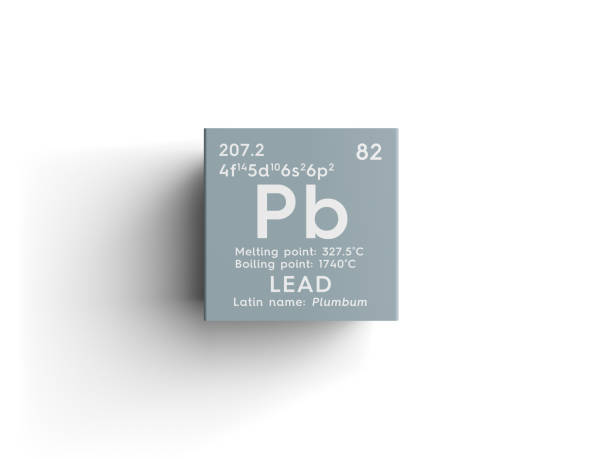 lead. plumbum. post-transition metals. chemical element of mendeleev's periodic table. - mendeleev table imagens e fotografias de stock