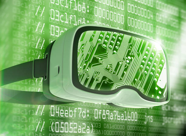 istock Virtual reality glasses, futuristic hacker, internet technology and network concept 811213722