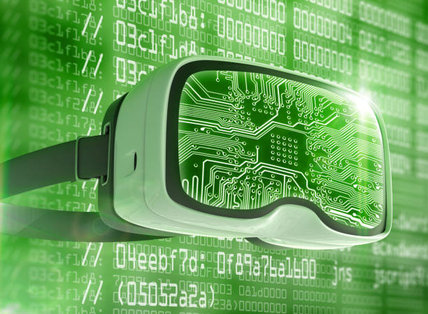 istock Virtual reality glasses, futuristic hacker, internet technology and network concept 811213782