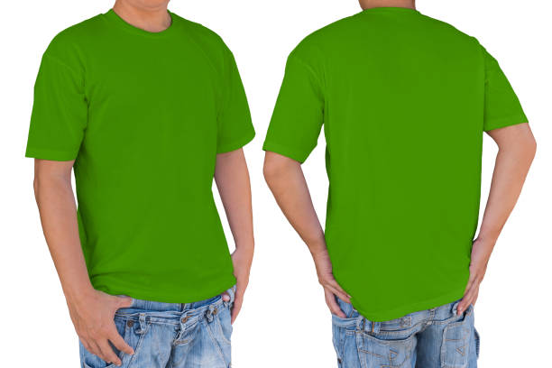 istock Man wearing blank green color t-shirt with clipping path, front 811213798