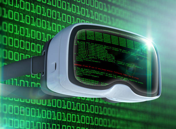 istock Virtual reality glasses, futuristic hacker, internet technology and network concept 811213984