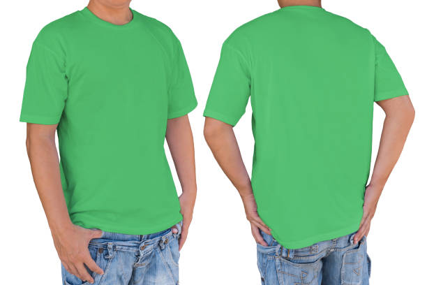 istock Man wearing blank lime green t-shirt with clipping path, front a 811214050