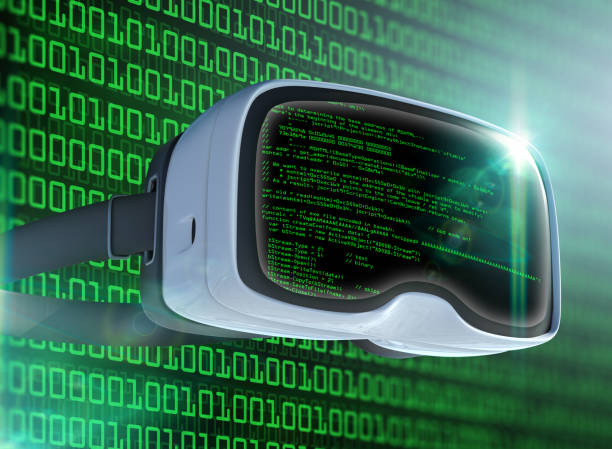 istock Virtual reality glasses, futuristic hacker, internet technology and network concept 811214304