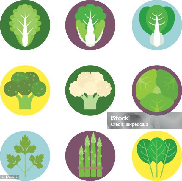 Vector Vegetables Flat Icons Set 1 Stock Illustration - Download Image Now - Cauliflower, Icon Symbol, Lettuce