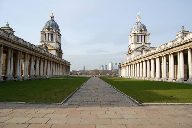 Old Royal Naval College, Greenwich, London Old Royal Naval College, built by Sir Christopher Wren greenwich london stock pictures, royalty-free photos & images