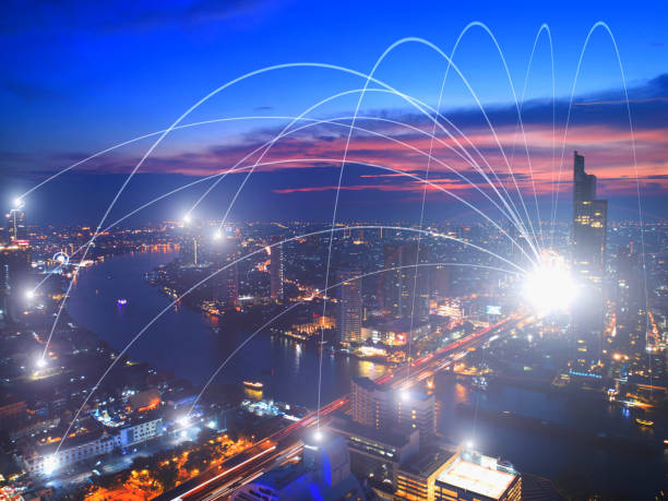 istock Business networking connection concept and Wi-Fi in city.Technology communication.Background blur building in the capital. 811240518