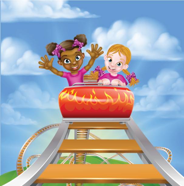 fun американские горки дети - rollercoaster carnival amusement park ride screaming stock illustrations