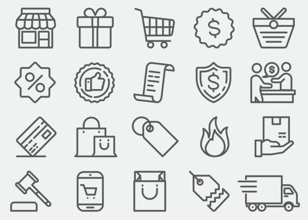 ilustraciones, imágenes clip art, dibujos animados e iconos de stock de iconos de compras - shopping