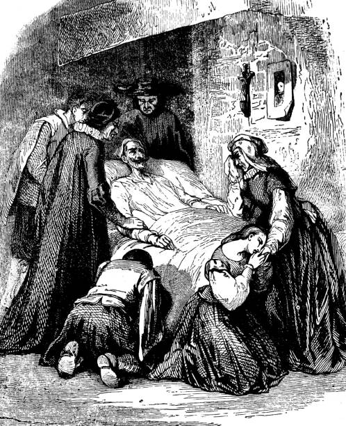 istock Dying sick man lies in the bed surrounded by his family 811247318
