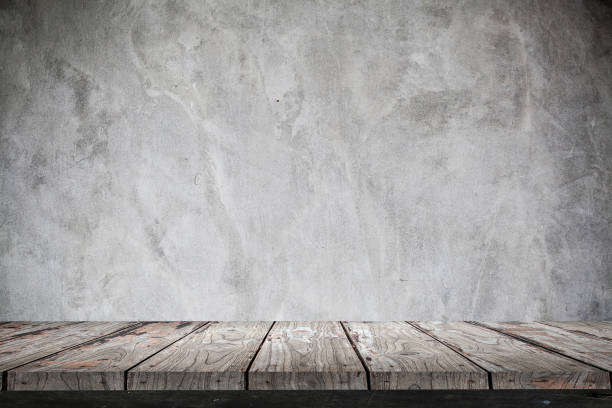 istock Empty wood Shelf on concrete wall background 811250024