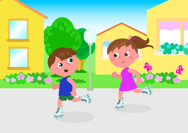 Children Skaters Cartoon Illustration Stock Illustration - Download Image  Now - Art, Boys, Cartoon - iStock