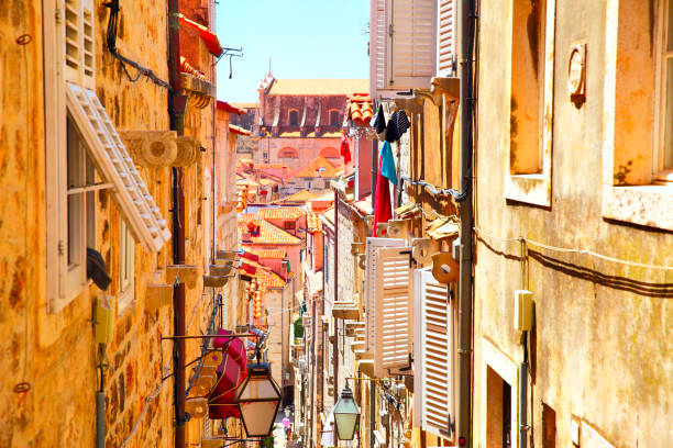 Picturesque old narrow street in Dubrovnik, Croatia