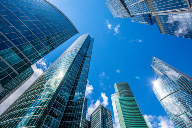 istock Clear blue sky over skyscrapers 811261760