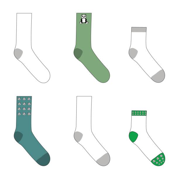 stockillustraties, clipart, cartoons en iconen met set van verschillende soorten katoen sokken. vectorillustratie - lange sokken