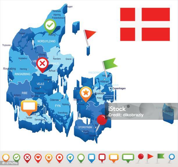 Vetores de 09 Mapa Dinamarca Azul Ponto Isolado 10 e mais imagens de Azul - Azul, Bandeira, Bandeira Dinamarquesa
