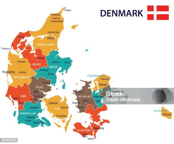 Vetores de 17 Mapa Dinamarca Vermelho Verde Marrom Amarelo 10 e mais imagens de Amarelo