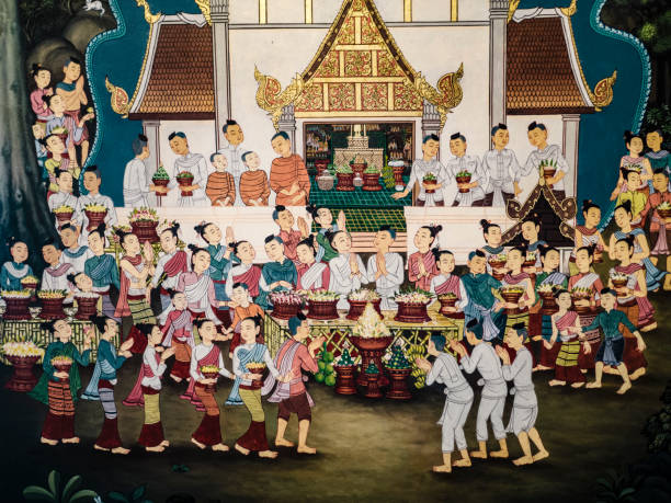 Ancient paintings inside the City Pillar Shrine Chiang Mai Thailand