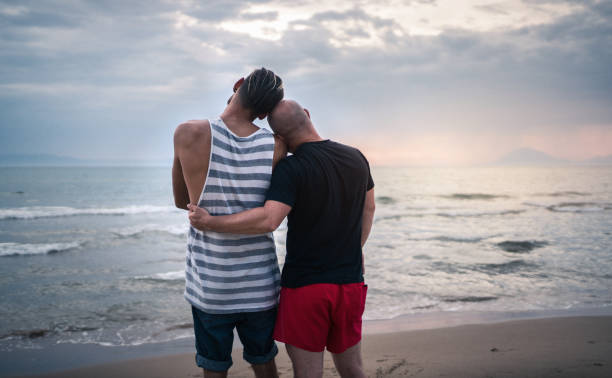 Homosexual couple watching the sunset