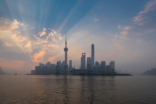 beautiful city skyline of Shanghai during sunrise