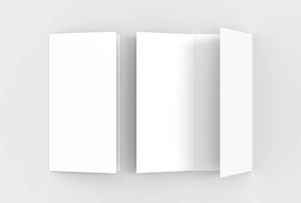 istock A4. Blank trifold paper brochure mock-up on soft gray background with soft shadows and highlights. 3D illustrating. 811329036