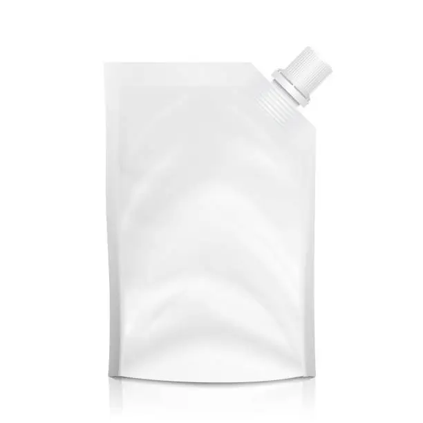 Vector illustration of Doy-pack Blank Vector. White Clean Doypack Bag Packaging With Corner Spout Lid. Plastic Spouted Pouch Template