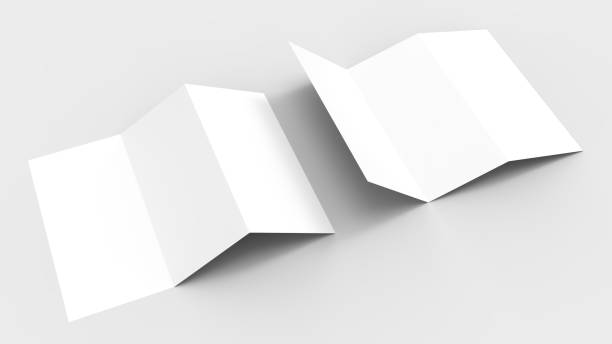 istock A4. Blank trifold paper brochure mock-up on soft gray background with soft shadows and highlights. 3D illustrating. 811329242