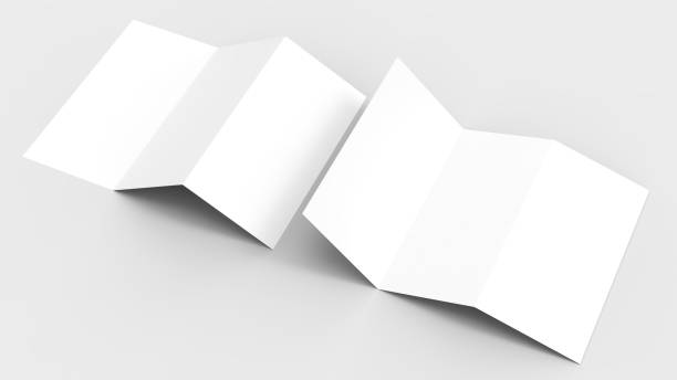 istock A4. Blank trifold paper brochure mock-up on soft gray background with soft shadows and highlights. 3D illustrating. 811329270