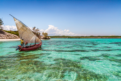 Traditional fishing boat in the emerald sea of Antsiranana (Diego Suarez), north of Madagascar on november 19, 2016